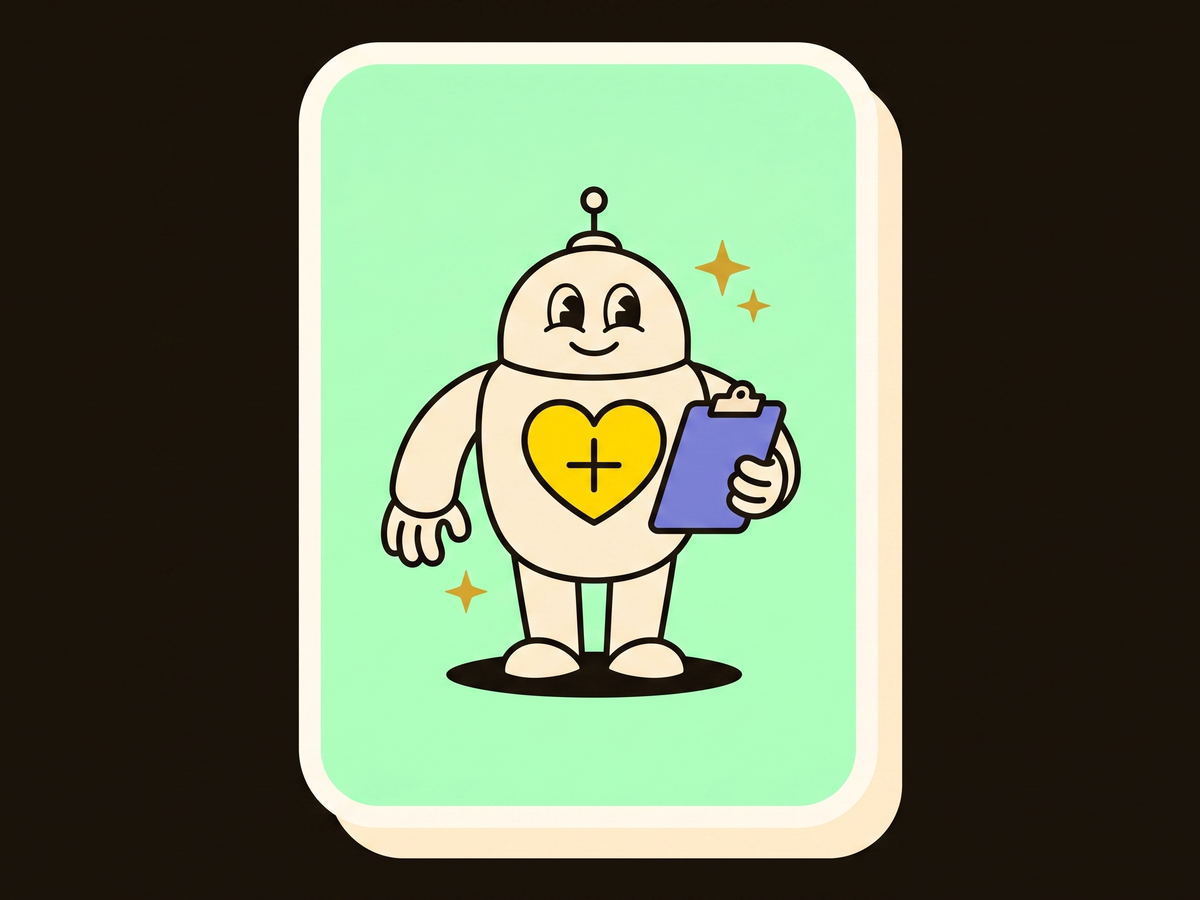 A robot agent taking a patient's vitals on a warm clinic card
