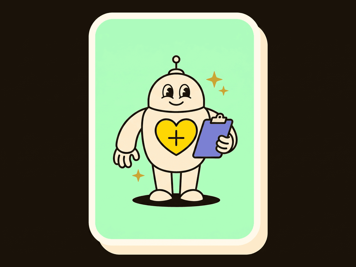 A robot agent taking a patient's vitals on a warm clinic card