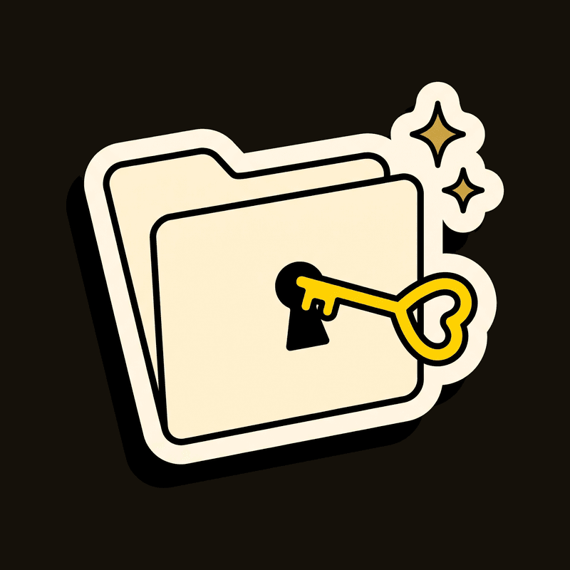 A folder with a keyhole and a key inserted